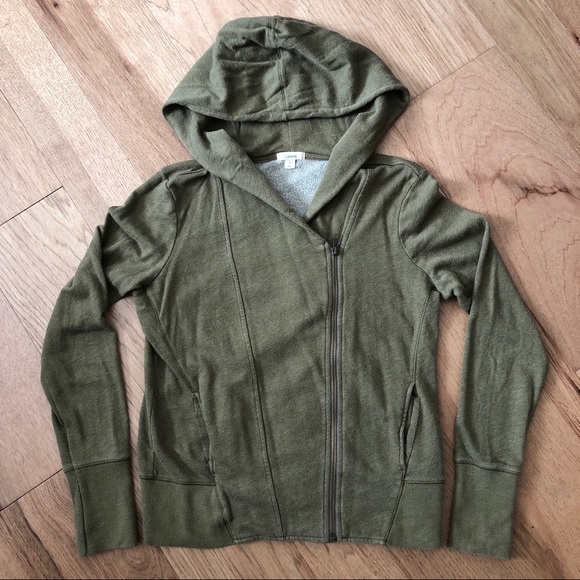 Caslon Tops - Army Green Side Zip Terry Hoodie